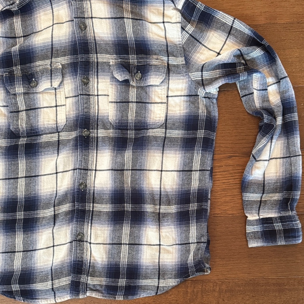 Old Navy Navy and White Plaid Button-Up Shirt with Hood - Picture 3 of 8